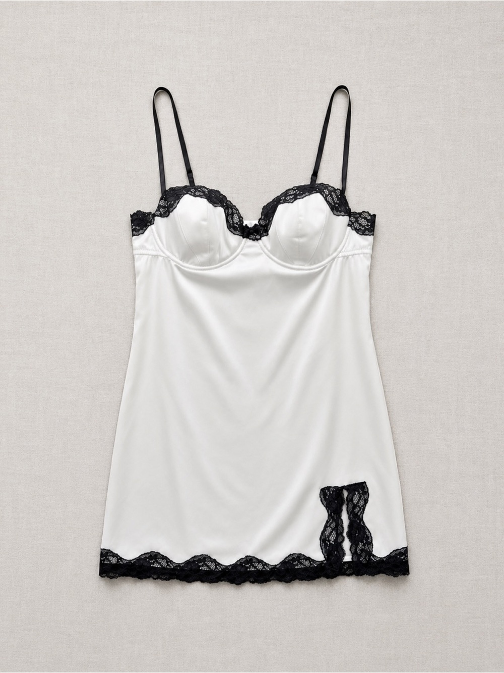 La SENZA White Slip Dress with Black Lace Trim - Picture 3 of 5
